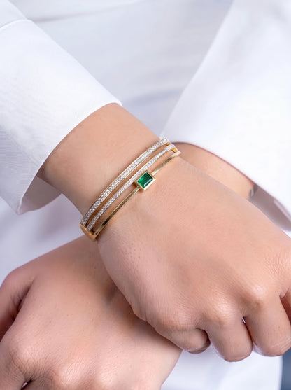 Oralisa Emerald Diamond 18K Gold Plated Wrist Band Bracelet