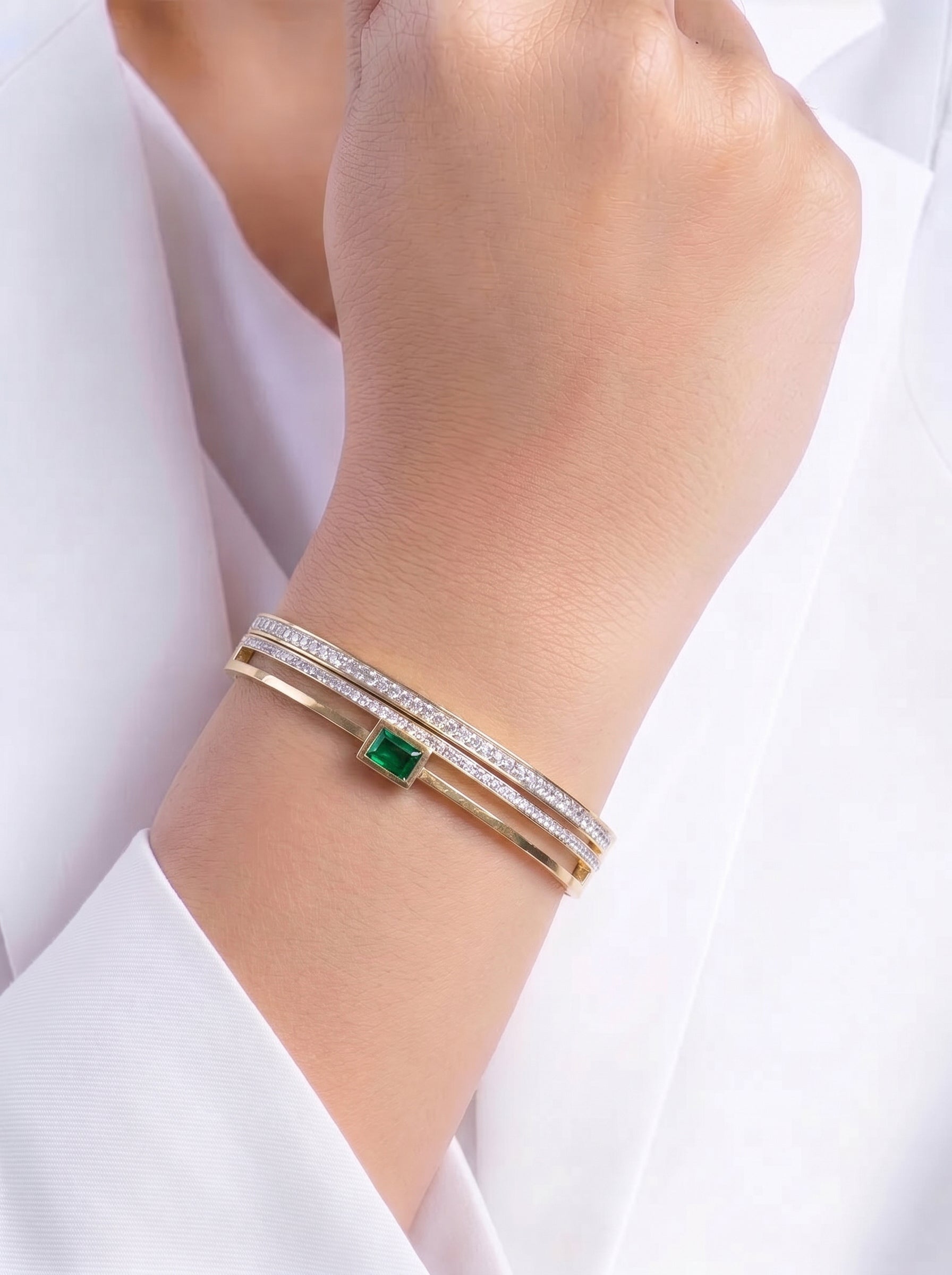 Oralisa Emerald Diamond 18K Gold Plated Wrist Band Bracelet
