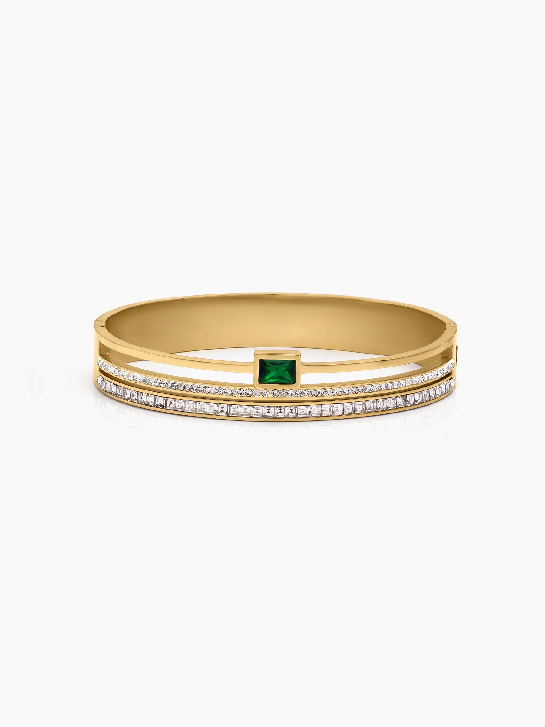 Oralisa Emerald Diamond 18K Gold Plated Wrist Band Bracelet