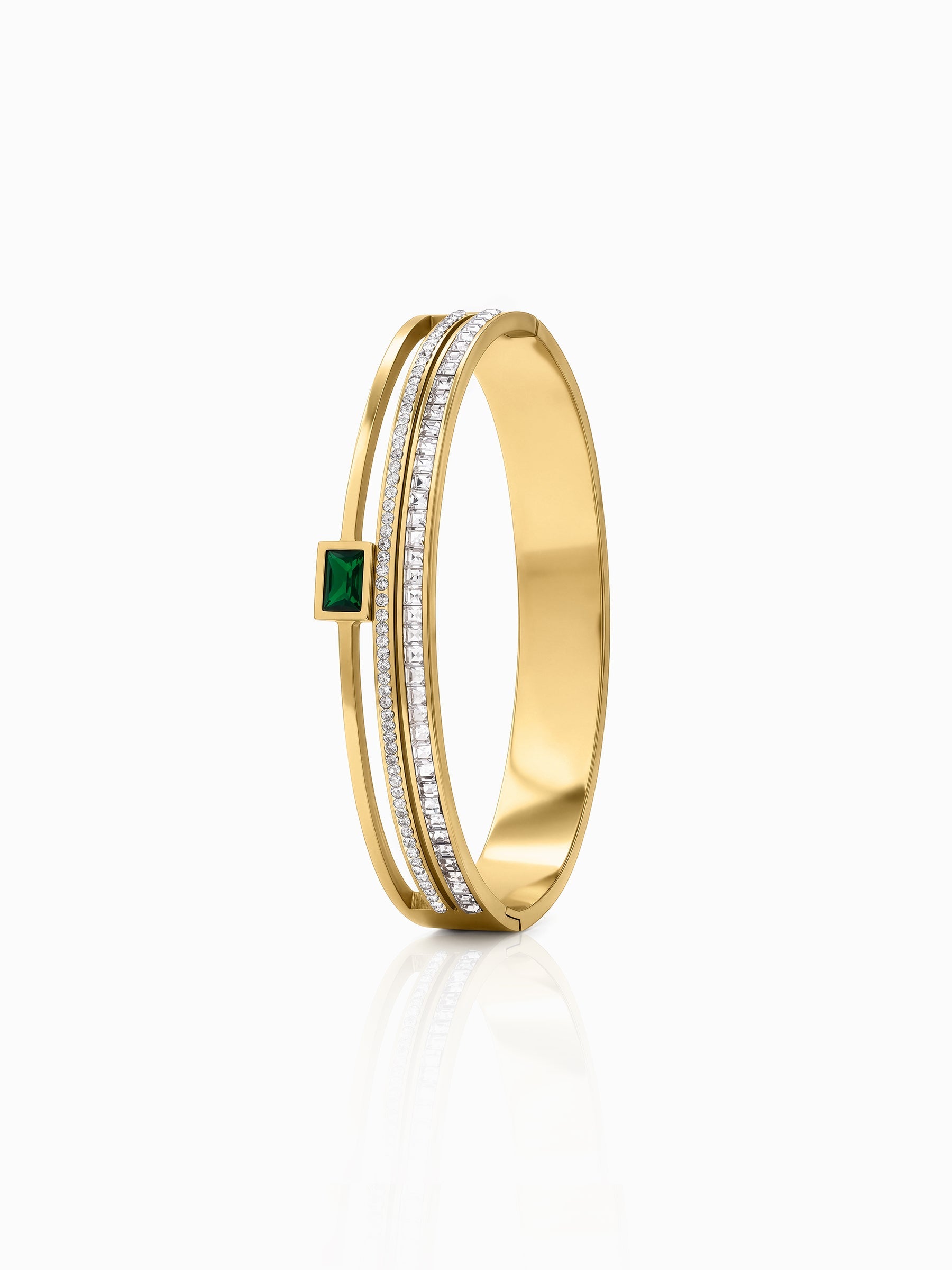 Oralisa Emerald Diamond 18K Gold Plated Wrist Band Bracelet Gold M