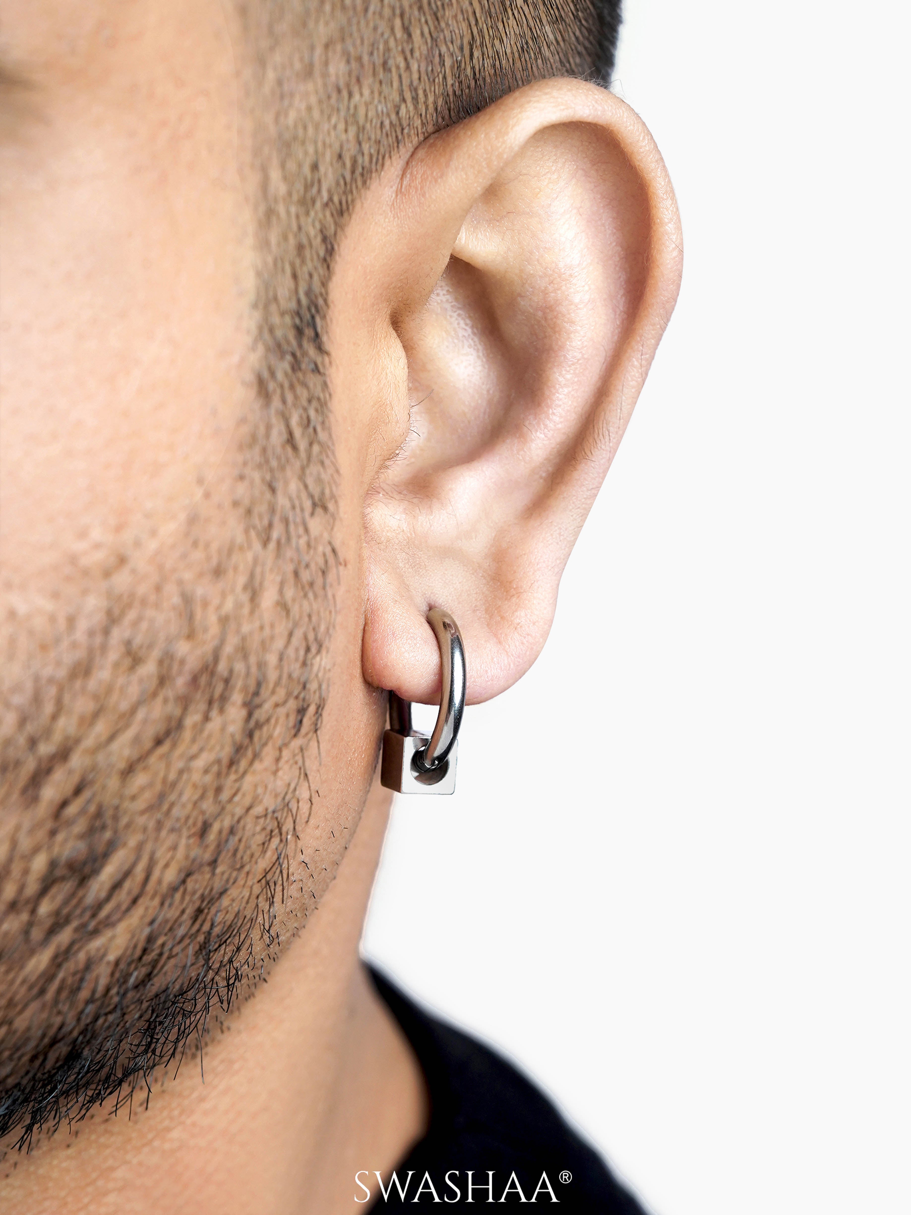 Orin Cube Charm Men's Hoop Earrings