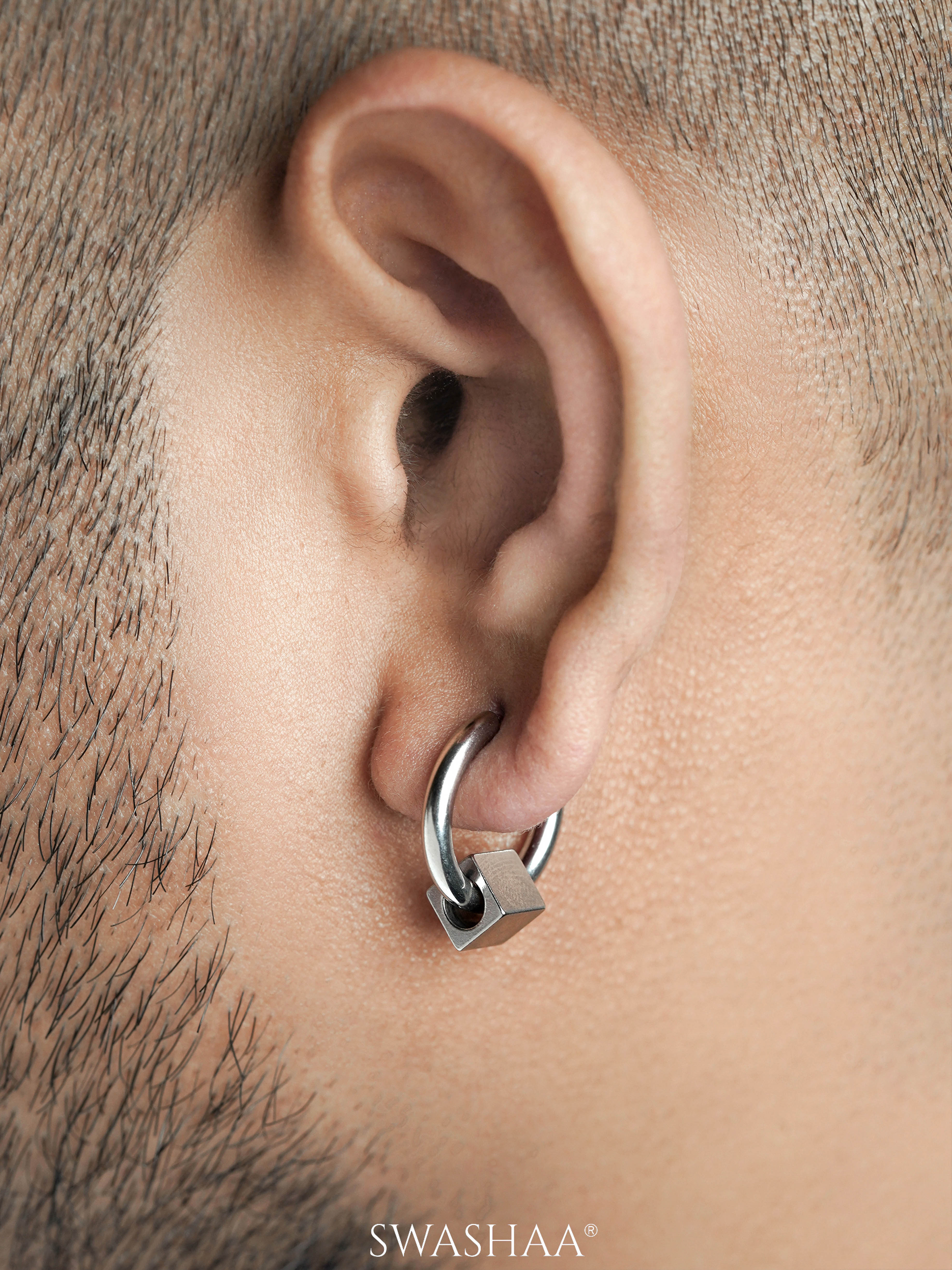 Orin Cube Charm Men's Hoop Earrings