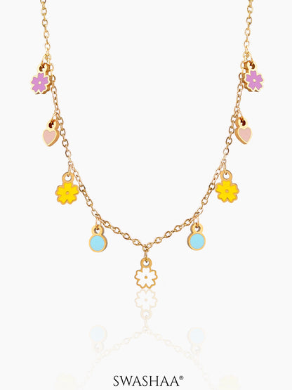 PastelPop Heart & Flower 18K Gold Plated Kid's Necklace Gold