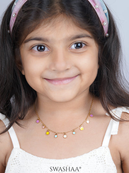 PastelPop Heart & Flower 18K Gold Plated Kid's Necklace