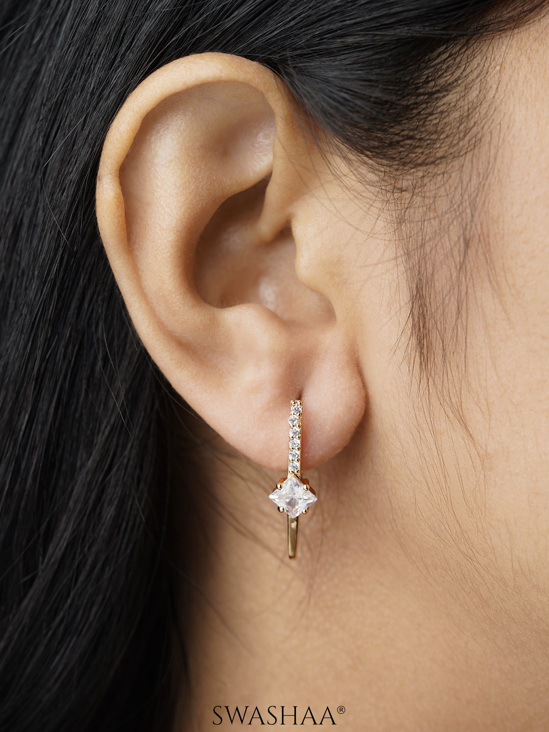 Patricia Solitaire Rosegold Plated Hoop Earrings