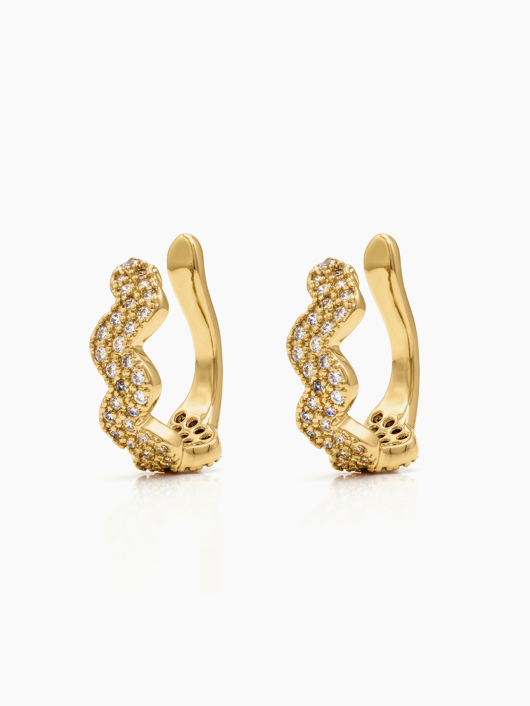 Pavia Diamond Wave 18K Gold Plated Ear Cuffs