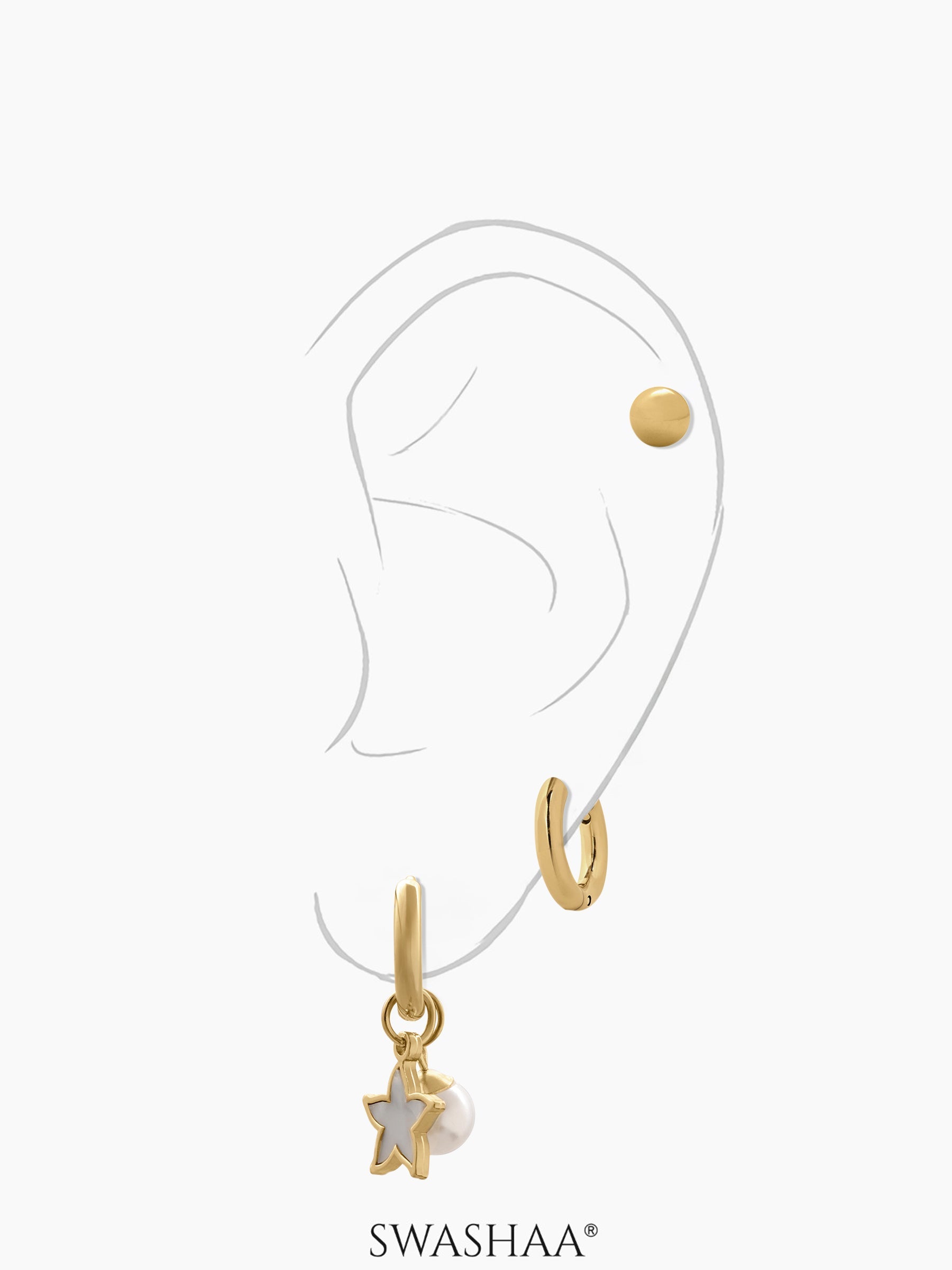 Pearl & Star Earrings Set 18K Gold Plated