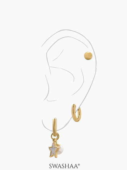 Pearl & Star Earrings Set 18K Gold Plated