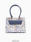 Petal Prowess Leather Hand Bag White - Blue Blossom