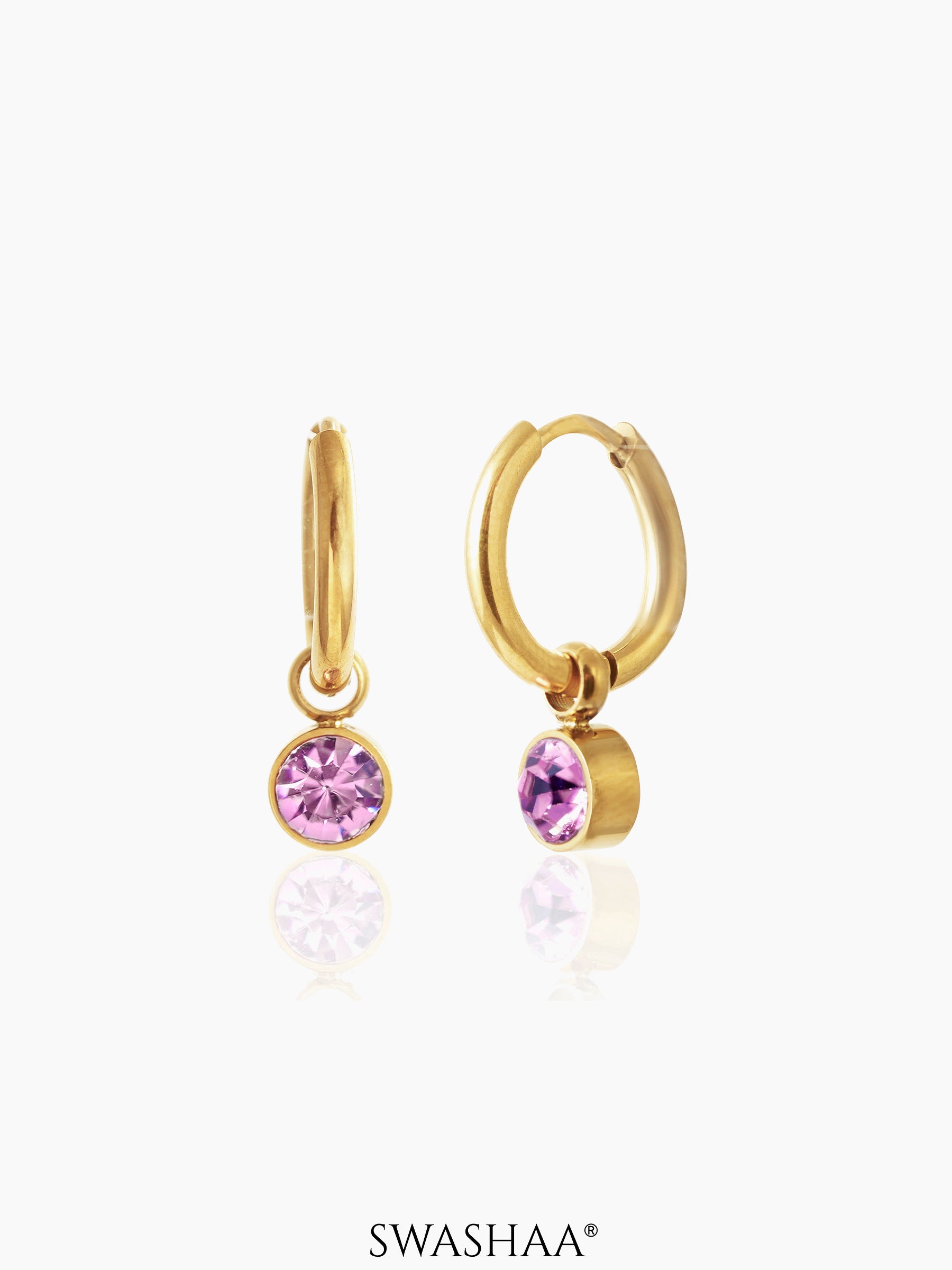 Pink Diamond 18K Gold Plated Kid's Hoops Earrings