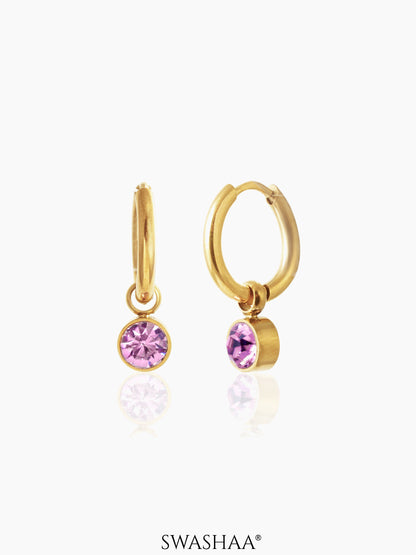 Pink Diamond 18K Gold Plated Kid's Hoops Earrings Gold