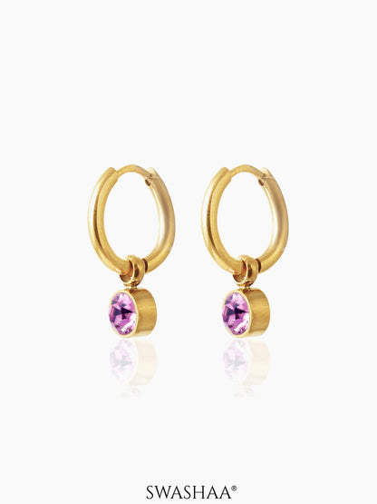 Pink Diamond 18K Gold Plated Kid's Hoops Earrings