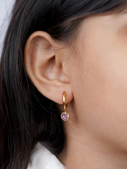 Pink Diamond 18K Gold Plated Kid's Hoops Earrings