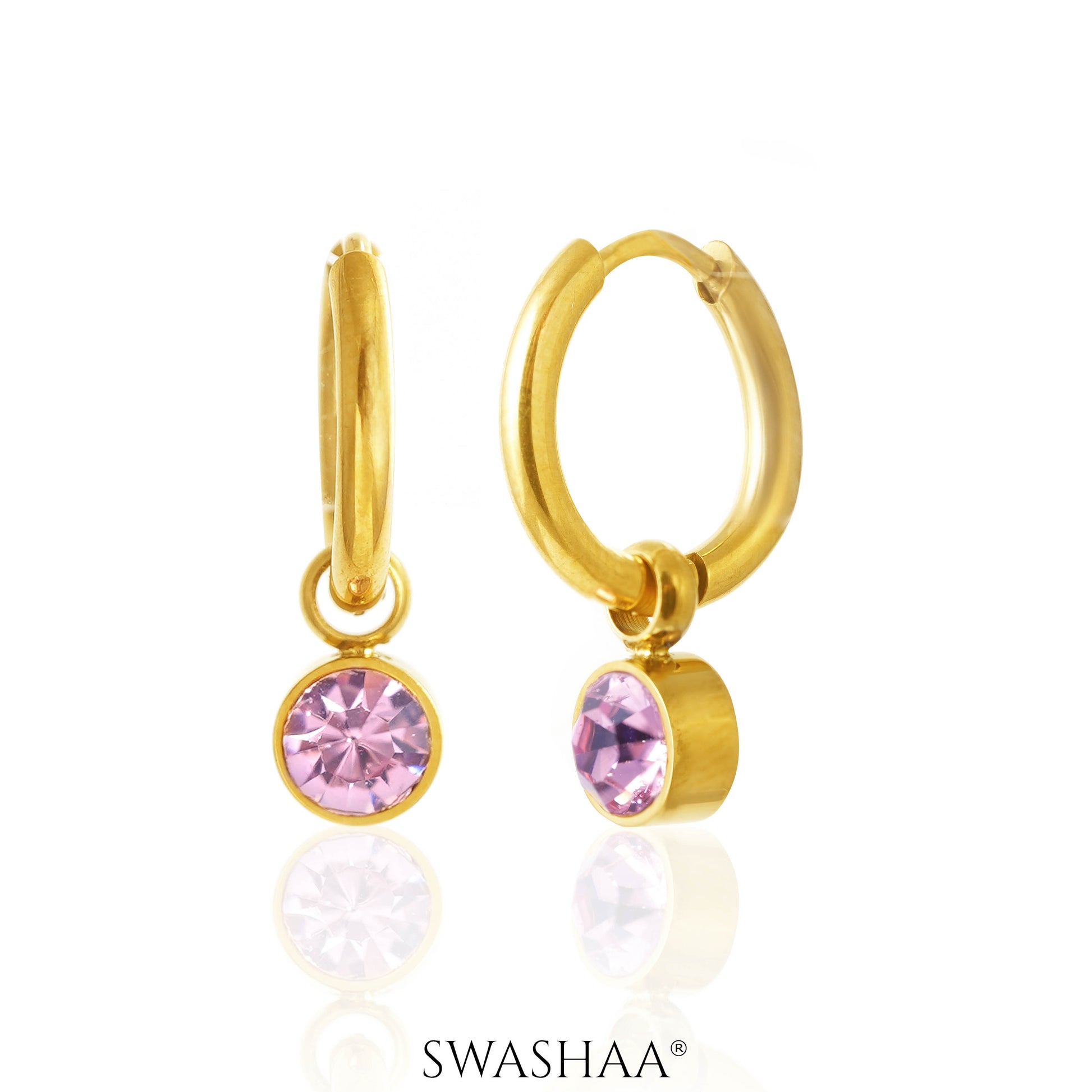 Pink Diamond 18K Gold Plated Kid's Hoops Earrings Gold