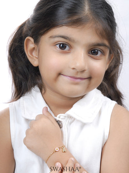 Pink Evil Eye Teddy Charm 18K Gold Plated Kid's Bracelet