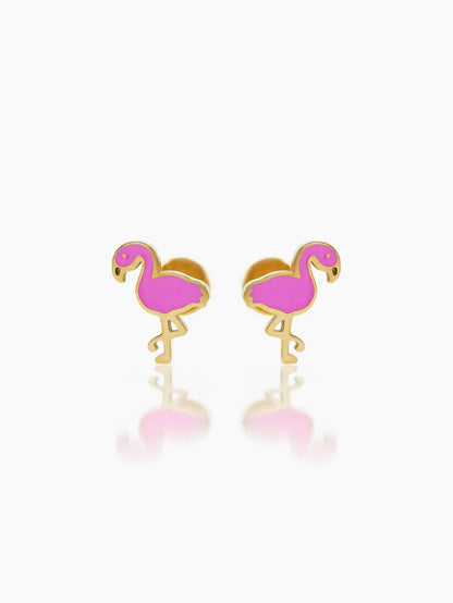 Pink Flamingo 18K Gold Plated Kid's Earrings
