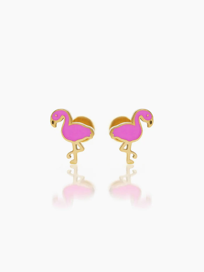 Pink Flamingo 18K Gold Plated Kid's Earrings
