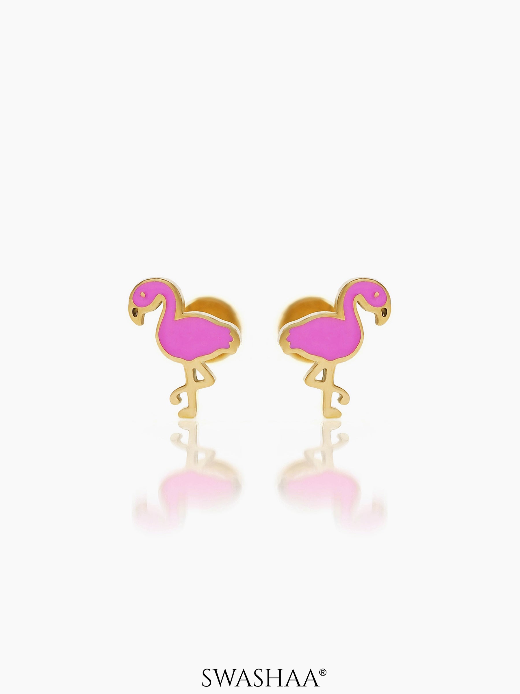 Pink Flamingo 18K Gold Plated Kid's Earrings