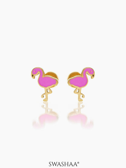 Pink Flamingo 18K Gold Plated Kid's Earrings