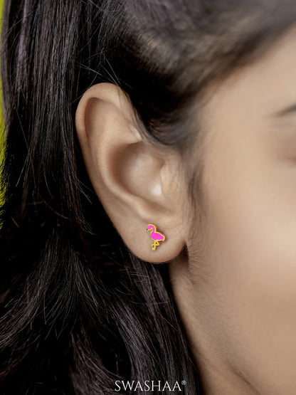 Pink Flamingo 18K Gold Plated Kid's Earrings