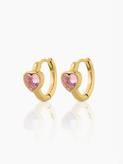 Pink Heart 18K Gold Plated Kid's Hoop Earrings