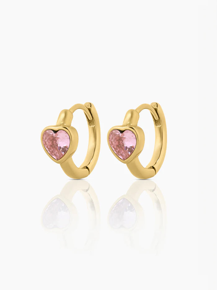 Pink Heart 18K Gold Plated Kid's Hoop Earrings