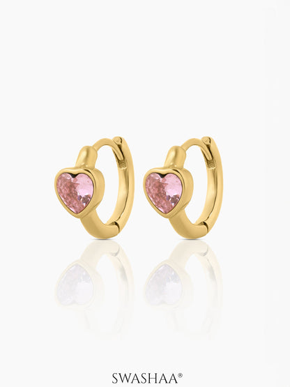 Pink Heart Kid's Hoop Earrings
