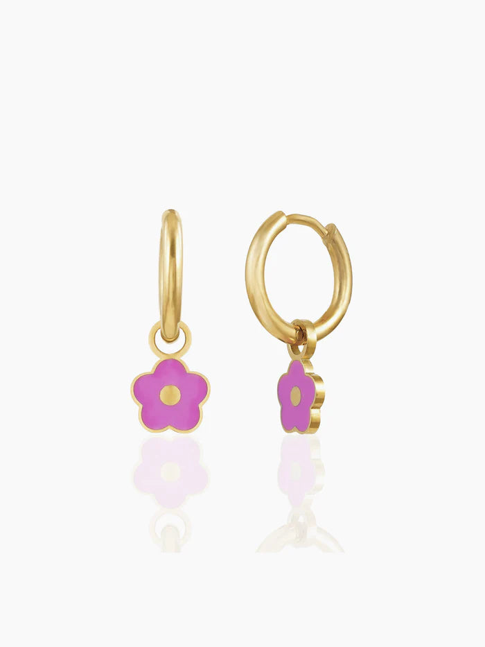 Pinky Flower 18K Gold Plated Kid's Hoop Earrings Gold