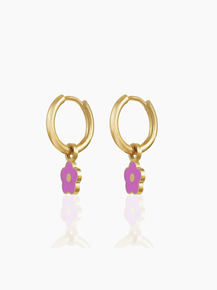 Pinky Flower 18K Gold Plated Kid's Hoop Earrings
