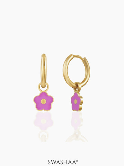 Pinky Flower 18K Gold Plated Kid's Hoop Earrings Gold
