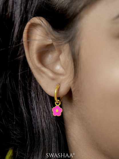 Pinky Flower 18K Gold Plated Kid's Hoop Earrings