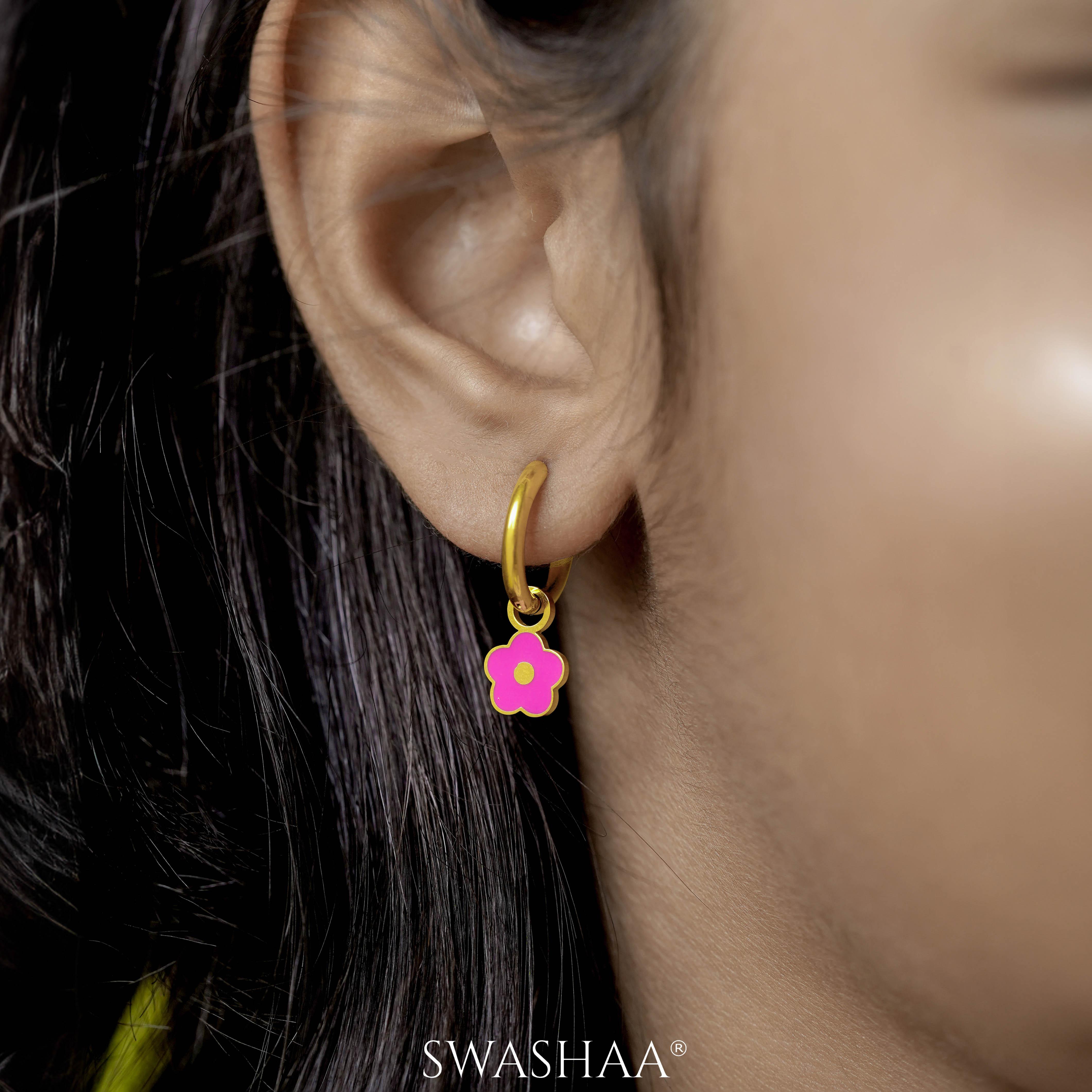 Pinky Flower 18K Gold Plated Kid's Hoop Earrings