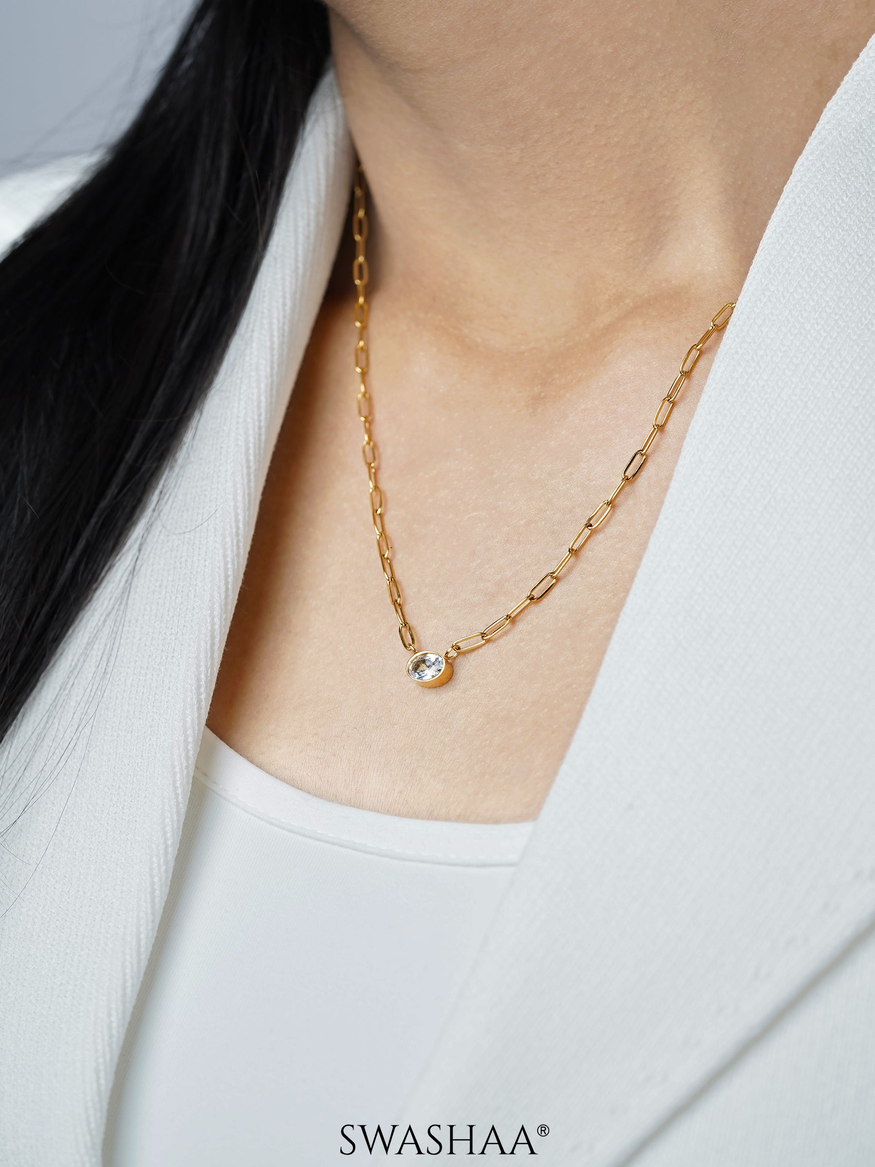Pinsk Solitaire 18K Gold Plated Necklace