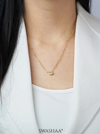 Pinsk Solitaire 18K Gold Plated Necklace