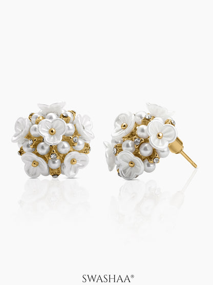 Popcorn Pearl Flower Earrings 18K Gold Plated