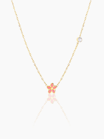 Pretty Pink Flower 18K Gold Plated Kid's Pendant Necklace Gold