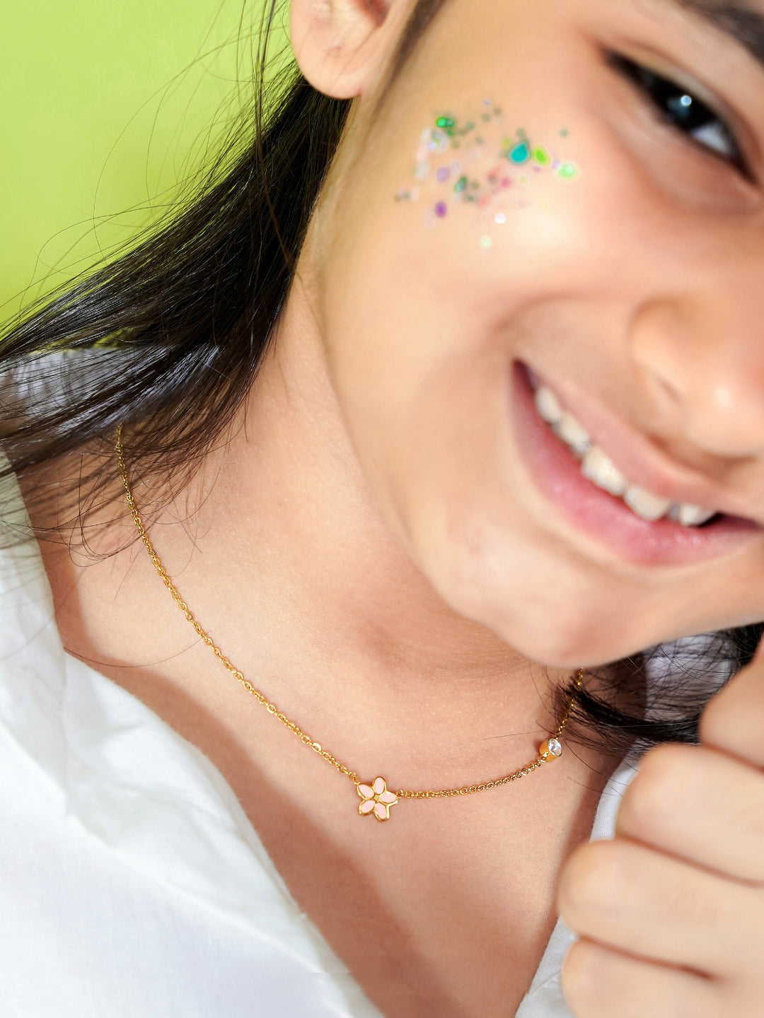 Pretty Pink Flower 18K Gold Plated Kid's Pendant Necklace