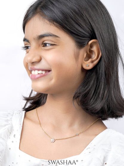 Pretty Pink Flower 18K Gold Plated Kid's Jewelry Set Of 2 – Necklace & Earrings