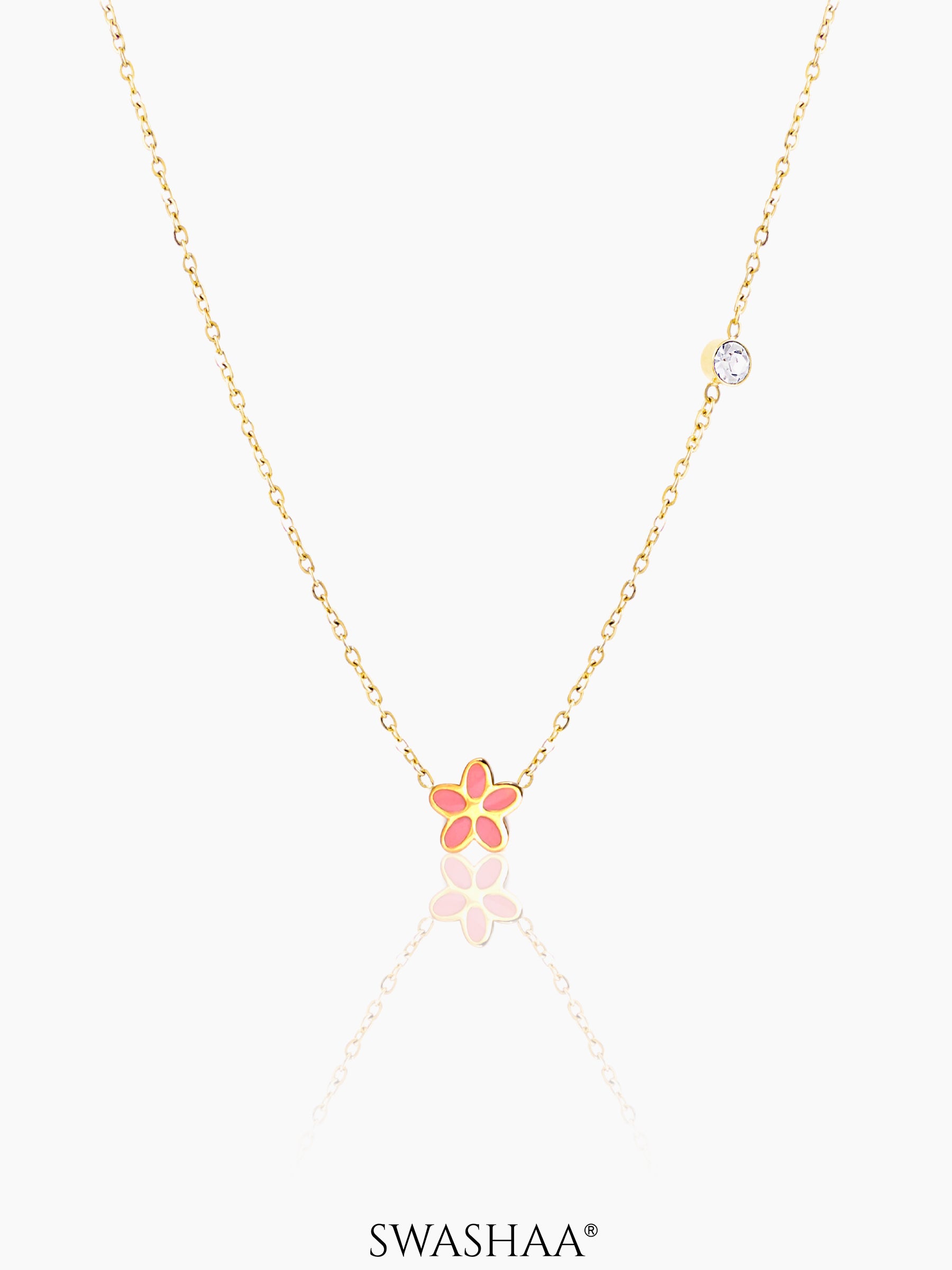 Pretty Pink Flower 18K Gold Plated Kid's Pendant Necklace