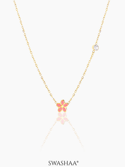 Pretty Pink Flower 18K Gold Plated Kid's Pendant Necklace Gold