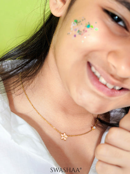 Pretty Pink Flower 18K Gold Plated Kid's Pendant Necklace