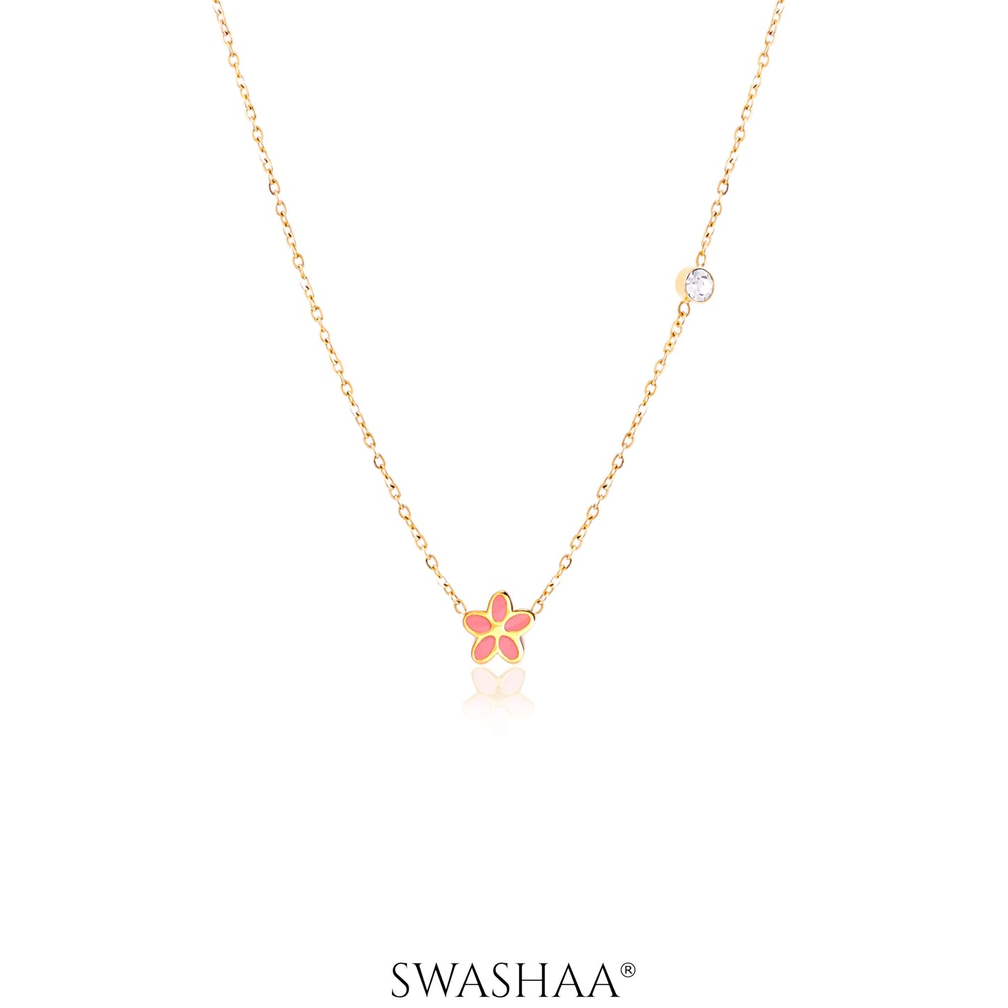 Pretty Pink Flower 18K Gold Plated Kid's Pendant Necklace Gold