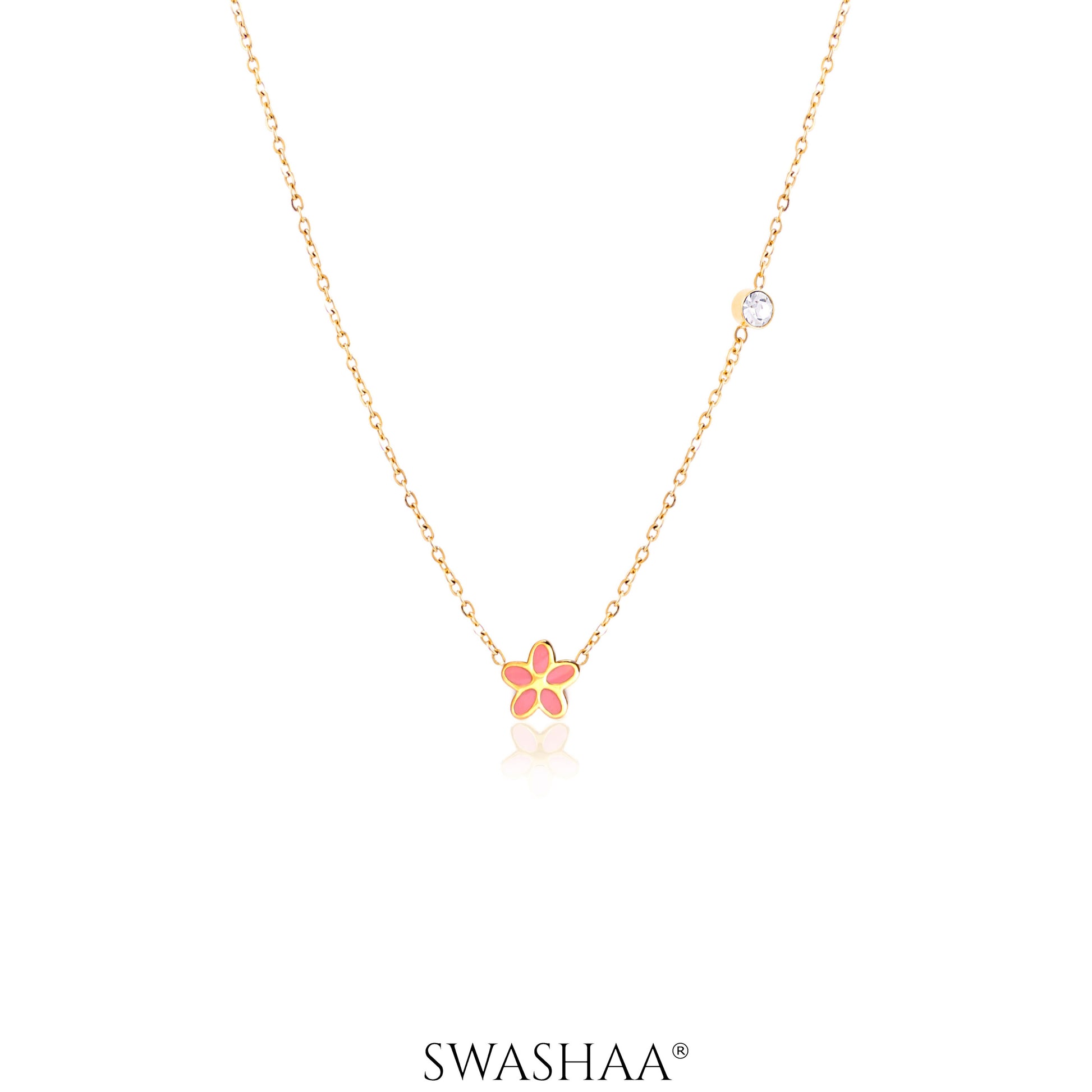 Pretty Pink Flower 18K Gold Plated Kid's Pendant Necklace Gold