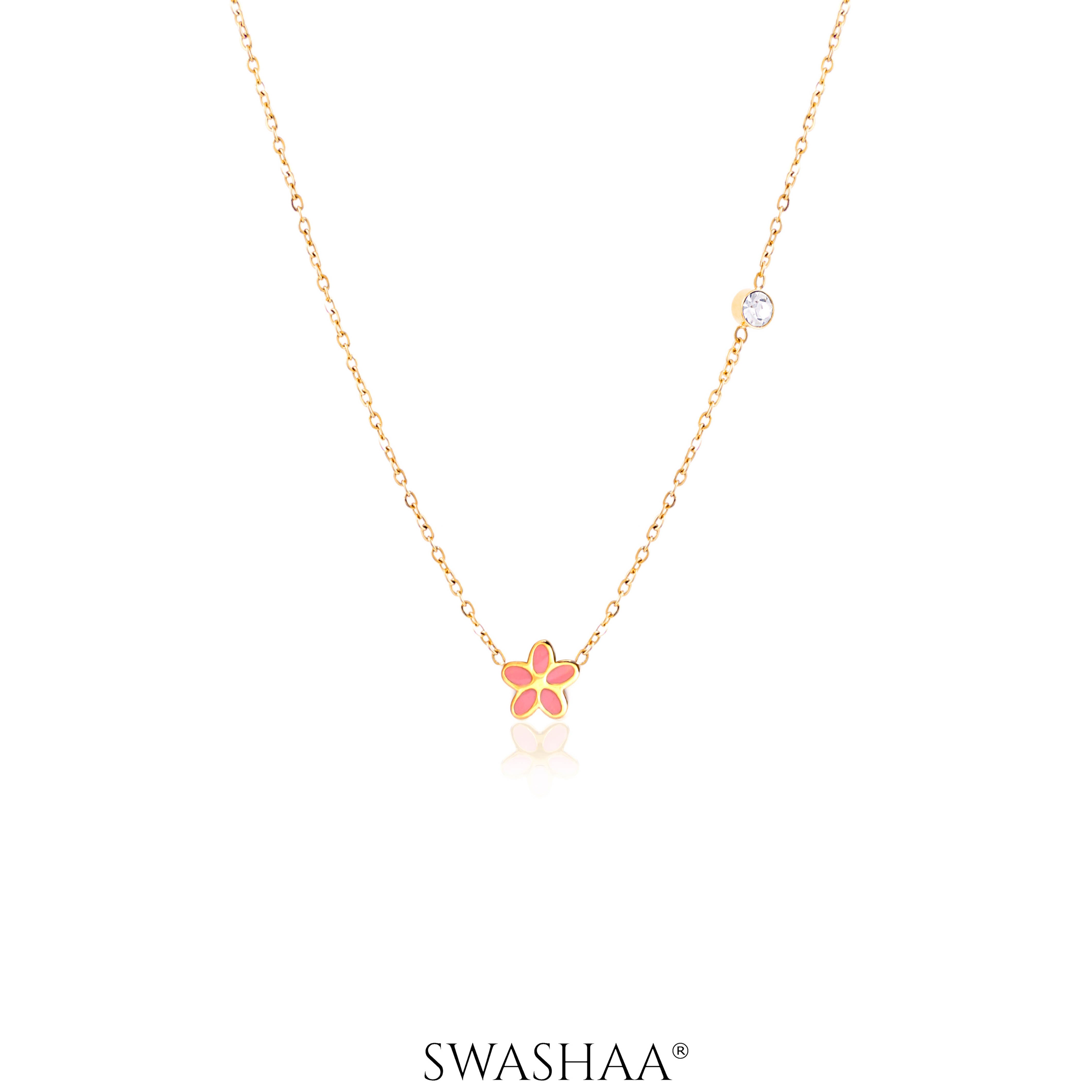 Pretty Pink Flower 18K Gold Plated Kid's Pendant Necklace Gold