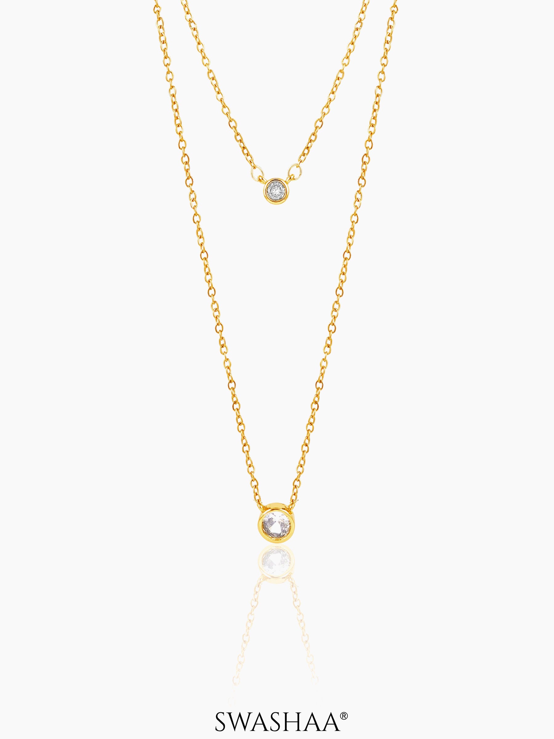 Quilla Dual Layered Diamond Stud 18K Gold Plated Necklace Gold