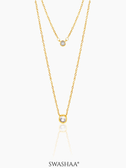 Quilla Dual Layered Diamond Stud 18K Gold Plated Necklace Gold