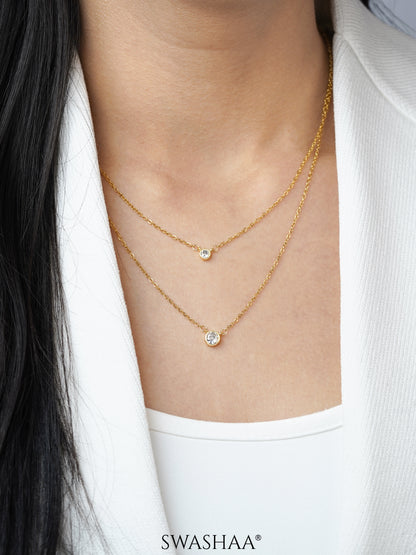 Quilla Dual Layered Diamond Stud 18K Gold Plated Necklace