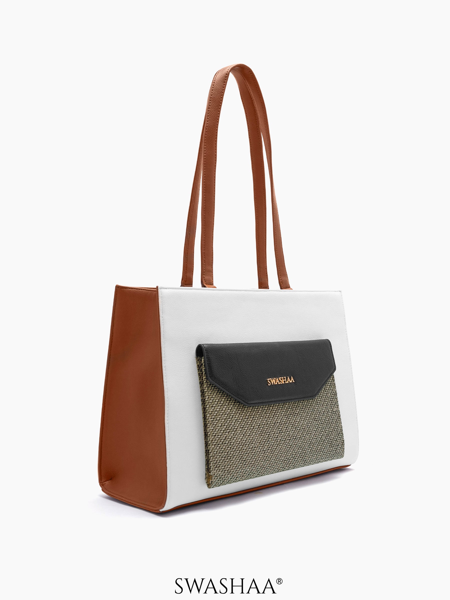Reece Printed Front Pocket Leather Tote Bag