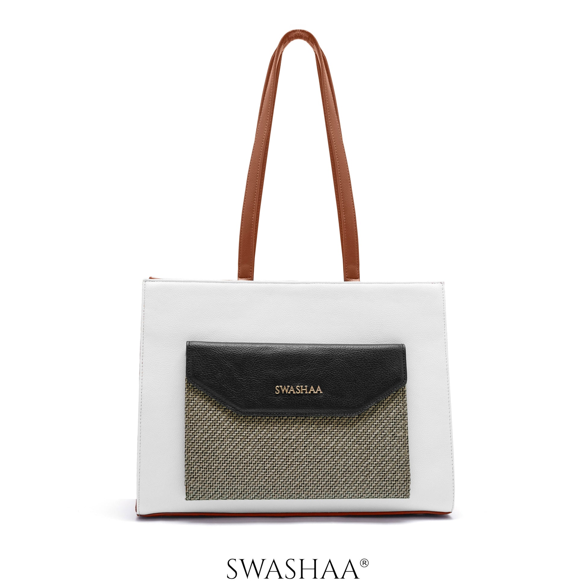 Reece Printed Front Pocket Leather Tote Bag
