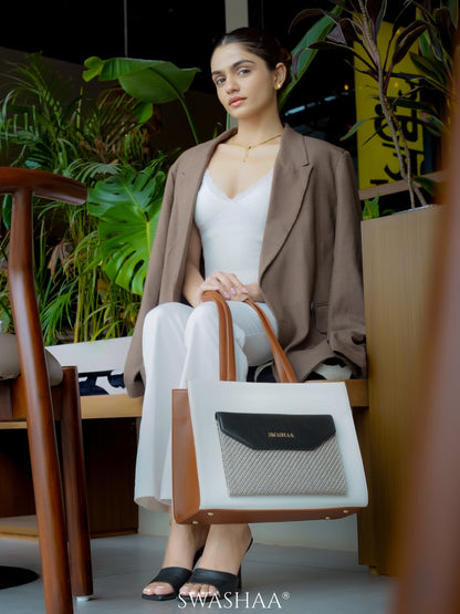 Reece Printed Front Pocket Leather Tote Bag